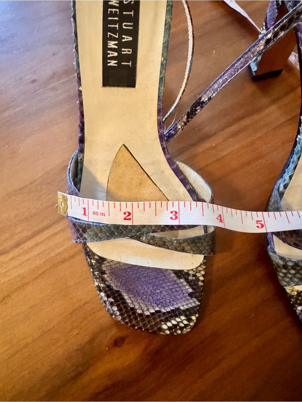 Stuart Weitzman Purple Green Black Snakeskin ankle Strap Sandals Heels - Picture 7 of 7